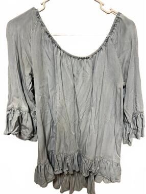 Shyanne Women’s Blue Ruffle Sleeve Peasant Blouse Size Small